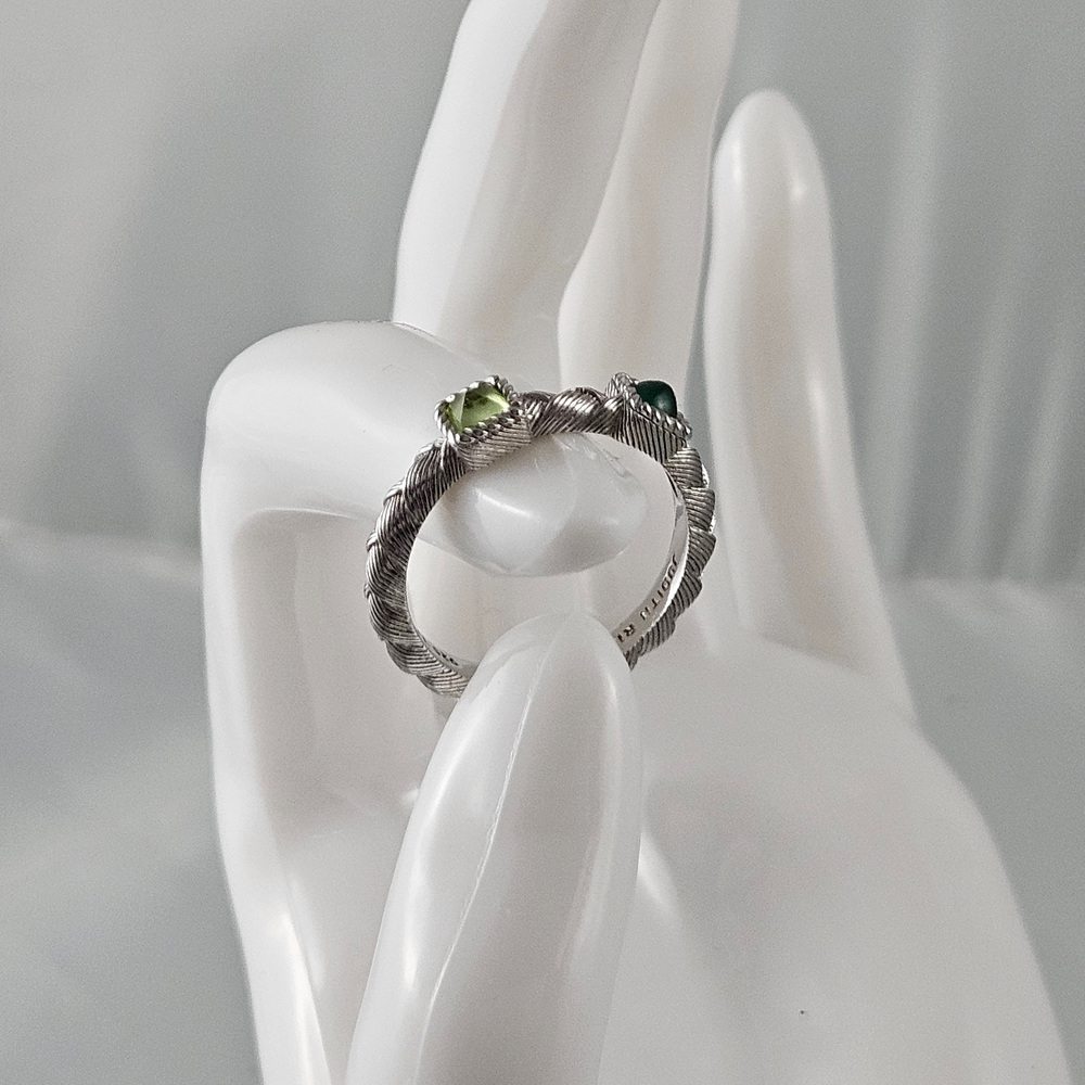 Judith Ripka 925 Sterling Silver Ring Signed Bezel Gemstones Sz OS Green - Picture 7 of 7